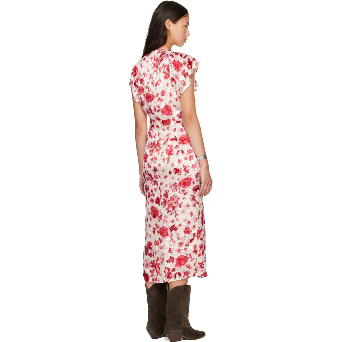 Isabel Marant Red & Beige Lyndsay Midi Dress