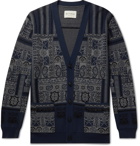 Etro - Fringed Printed Wool, Linen and Silk-Blend Cardigan - Blue