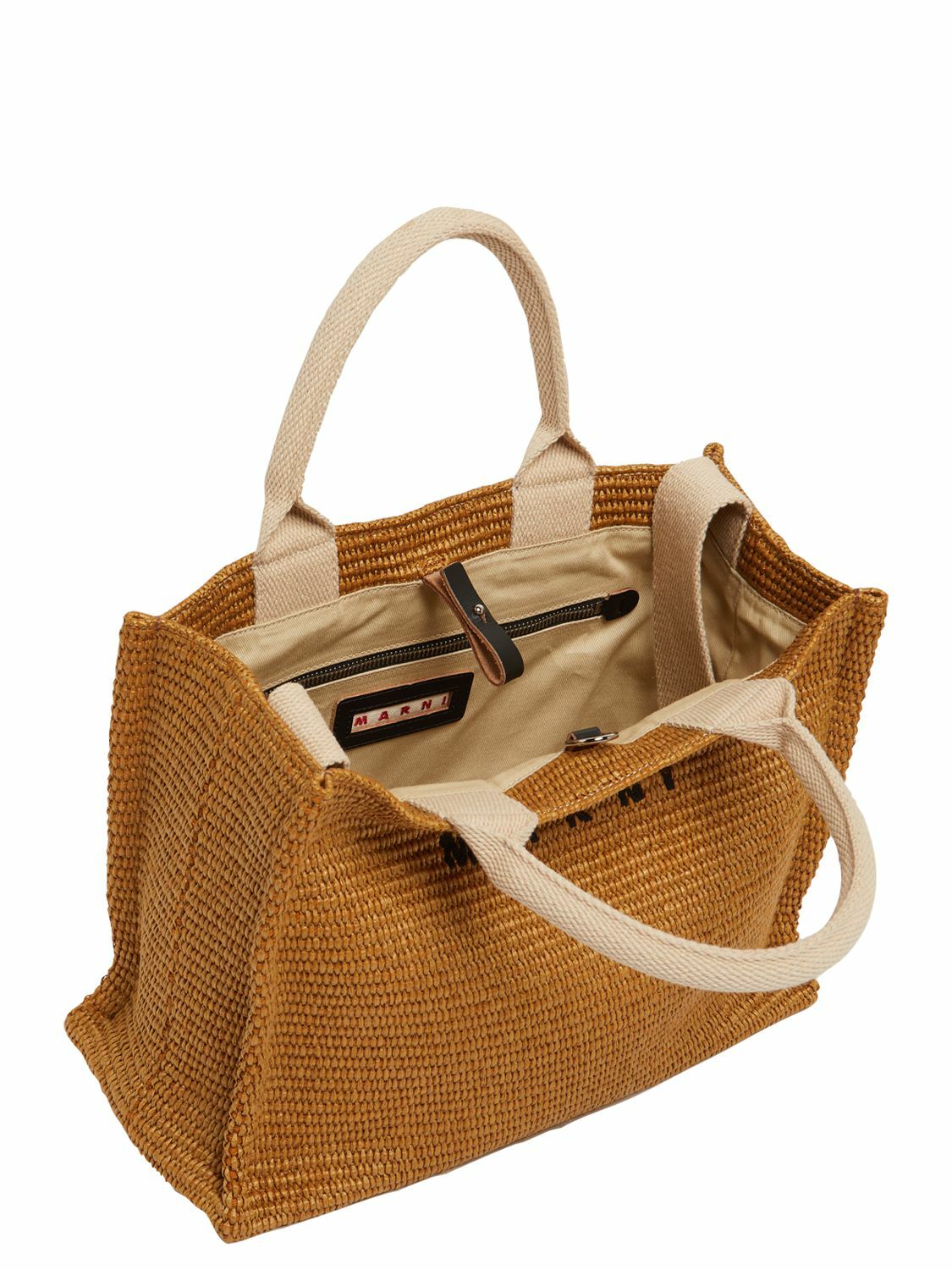 【MARNI】Small Logo Rafia Tote Bag ★送料関税込★追跡可能★ Natural-coloured raffia-effect Small Tote Bag | Marni