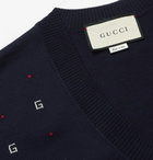 Gucci - Slim-Fit Logo-Intarsia Wool Sweater - Men - Navy