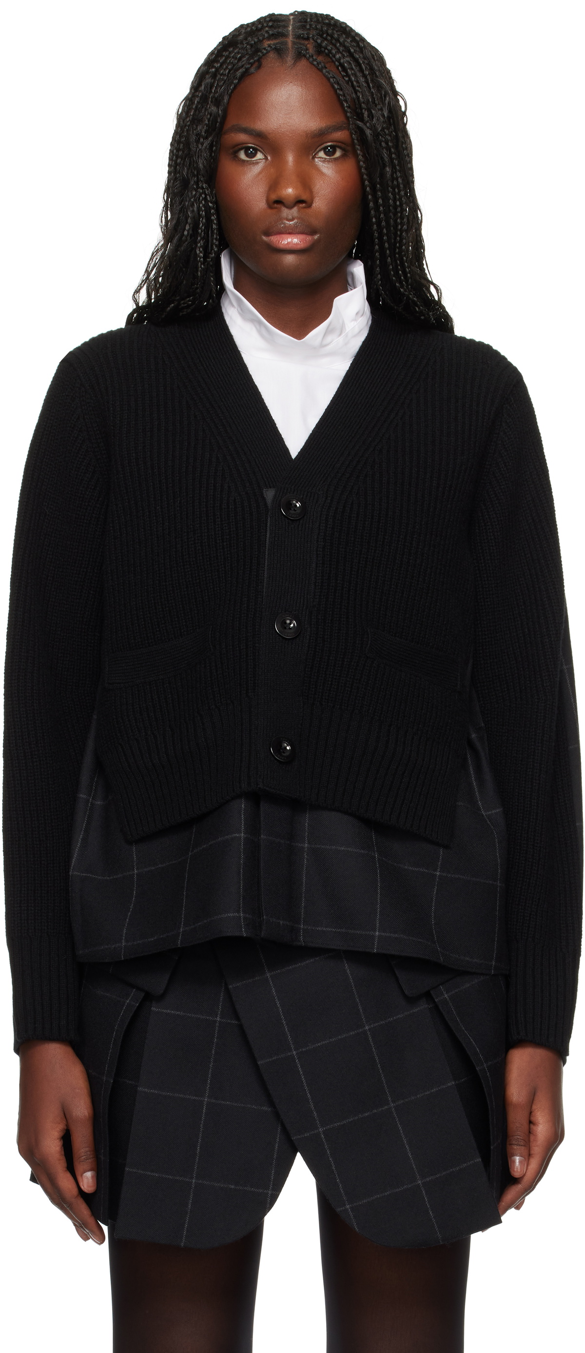 トップス sacai 24aw Knit Cardigan BLACK Black Wool Knit Cardigan by sacai on Sale