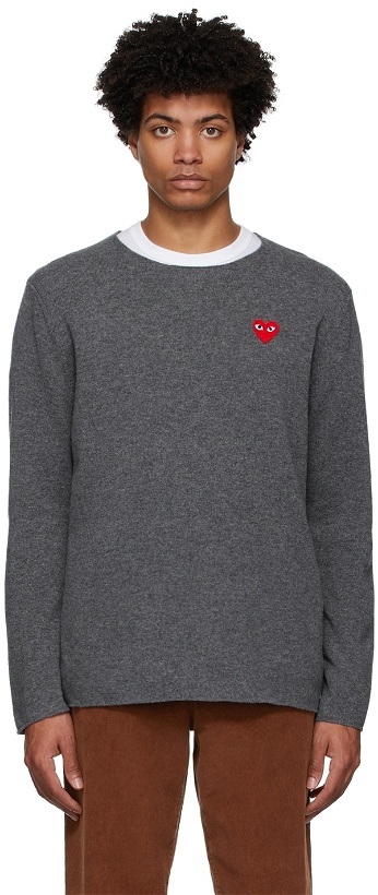 Photo: COMME des GARÇONS PLAY Grey Wool Heart Patch Sweater