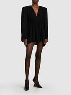 WARDROBE.NYC - Gathered V-neck Silk Mini Dress