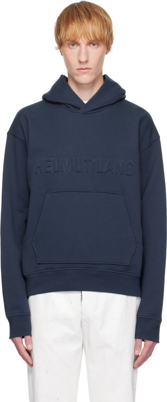 Photo: Helmut Lang Navy Embossed Logo Hoodie
