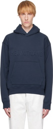 Helmut Lang Navy Embossed Logo Hoodie