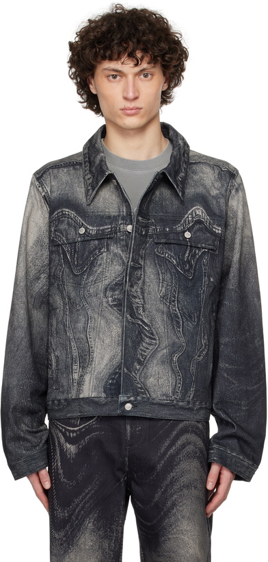 Photo: CAMPERLAB Black & Gray Distorted Print Denim Jacket