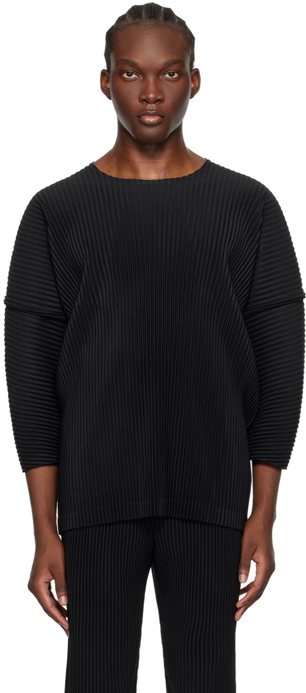 Homme Plissé Issey Miyake Pleated Long Sleeve Polo Black | END. (US