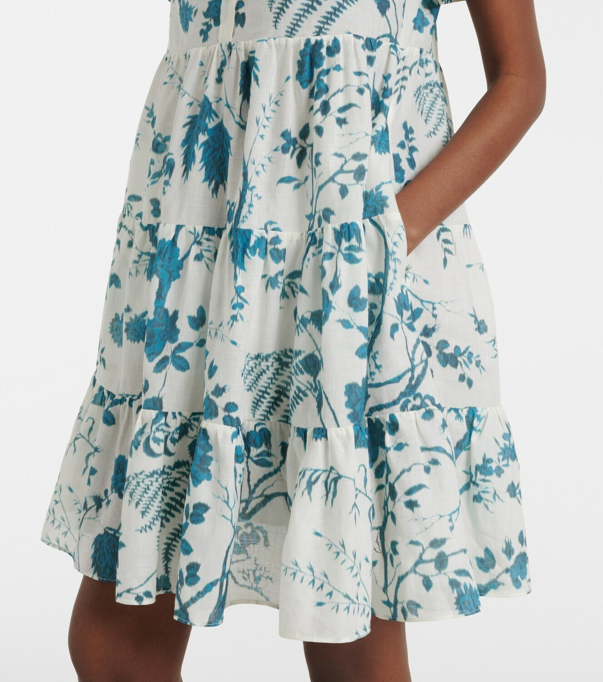 Erdem Floral tiered cotton and linen minidress