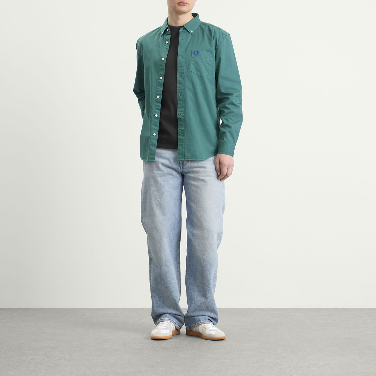 Fred Perry Men's Washed Twill Shirt in Deep Mint