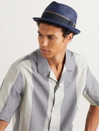 PAUL SMITH - Webbing-Trimmed Straw Trilby Hat - Blue