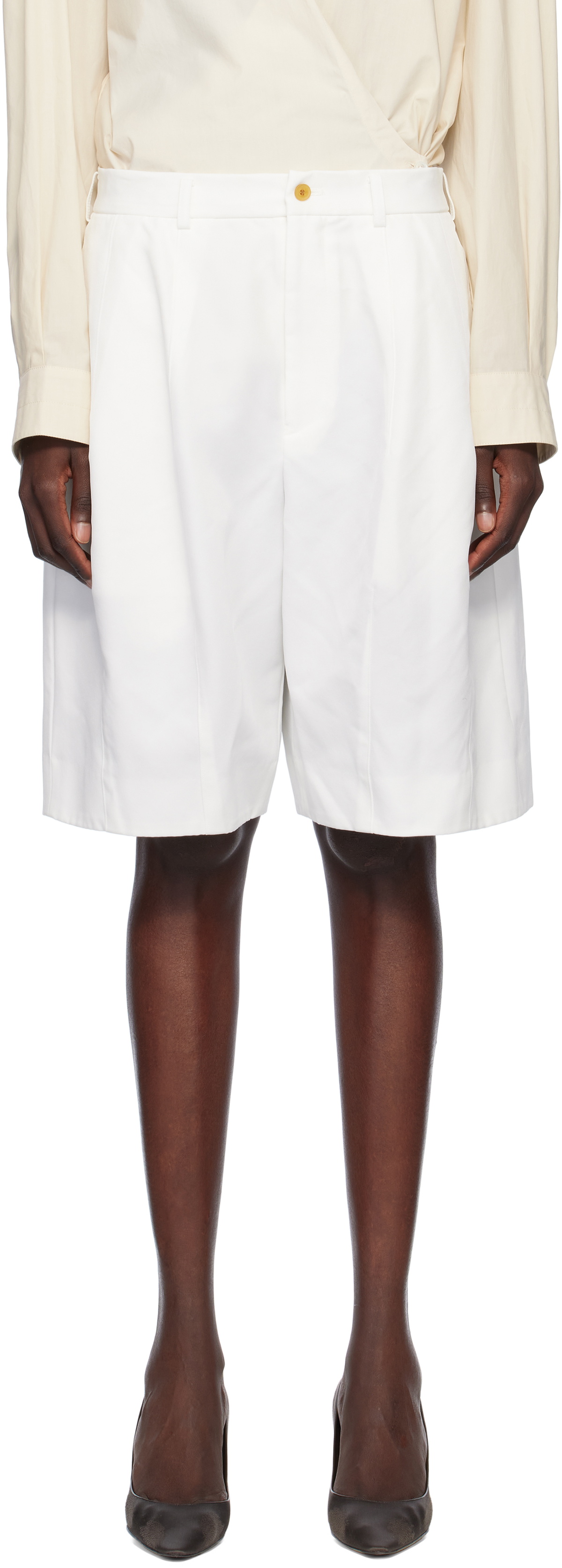 Black Comme des Garçons White Polyester Twill Shorts