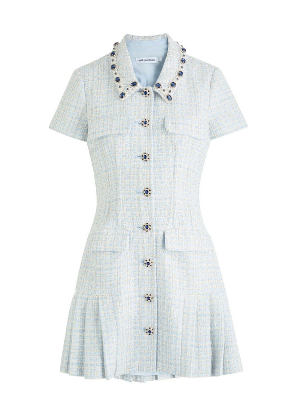 Photo: Self-portrait Embellished Metallic Tweed Mini Dress Blue