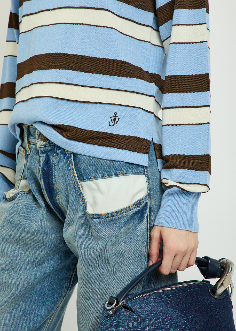 JW Anderson Striped Knit Polo Shirt Blue