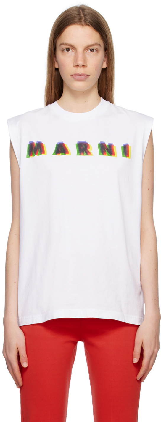 Marni White Printed Tank Top