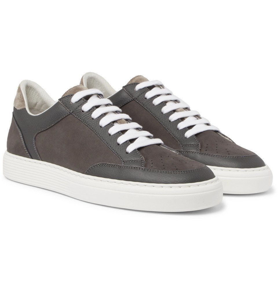 Brunello Cucinelli - Full-Grain Leather-Trimmed Nubuck Sneakers - Light ...