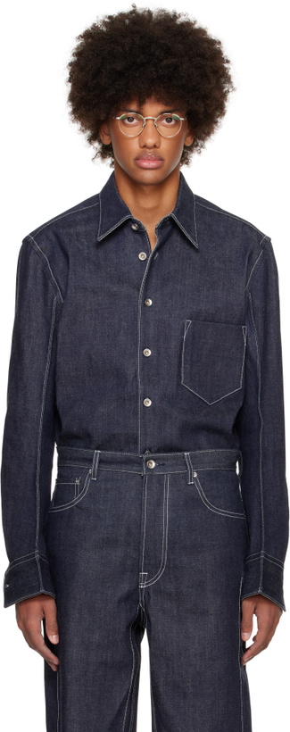 Photo: Karmuel Young Navy Raw Curved Arm Denim Shirt
