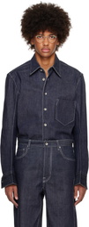 Karmuel Young Navy Raw Curved Arm Denim Shirt