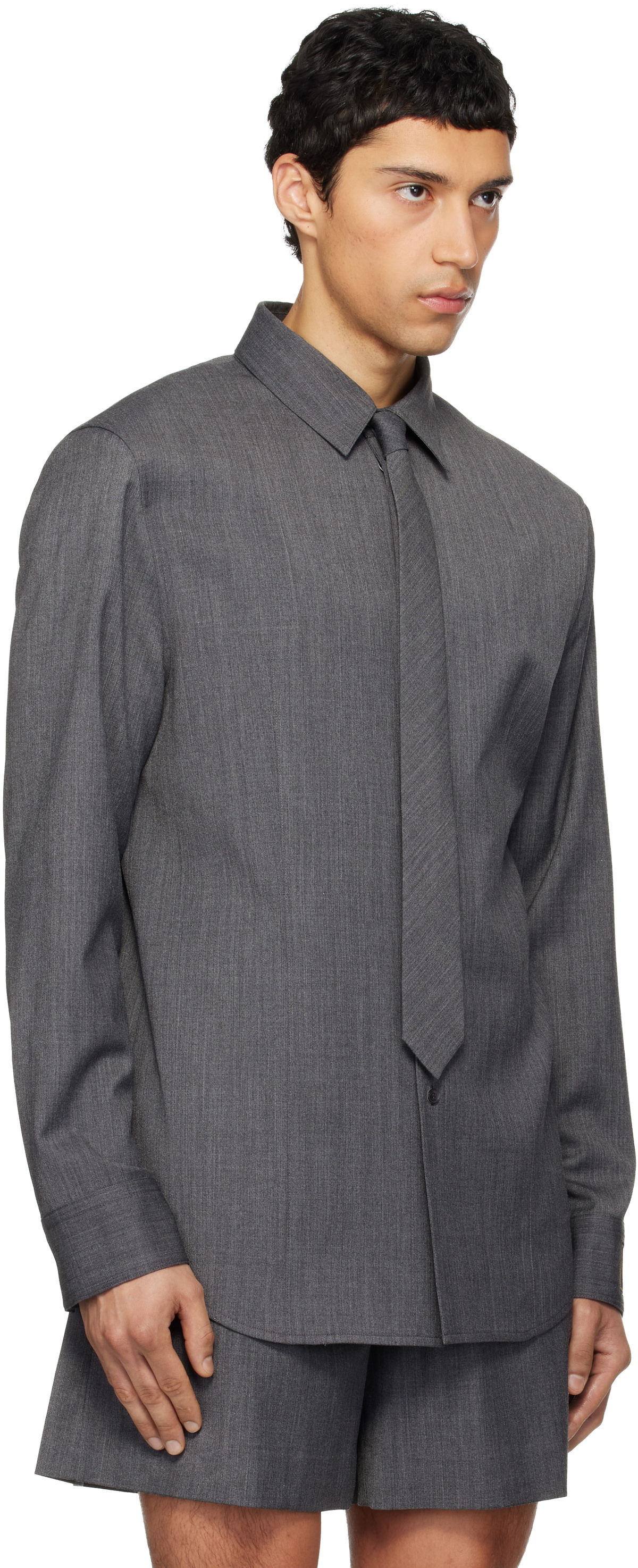 We11done Gray Wool Tie Shirt
