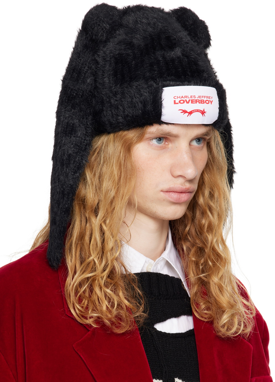 Charles Jeffrey LOVERBOY Black Fluffy Chunky Rabbit Beanie Charles Jeffrey  Loverboy