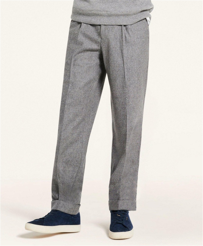 Photo: Brooks Brothers Men's Regent Fit Pleat-Front Stretch Micro-Houndstooth Trousers | Grey