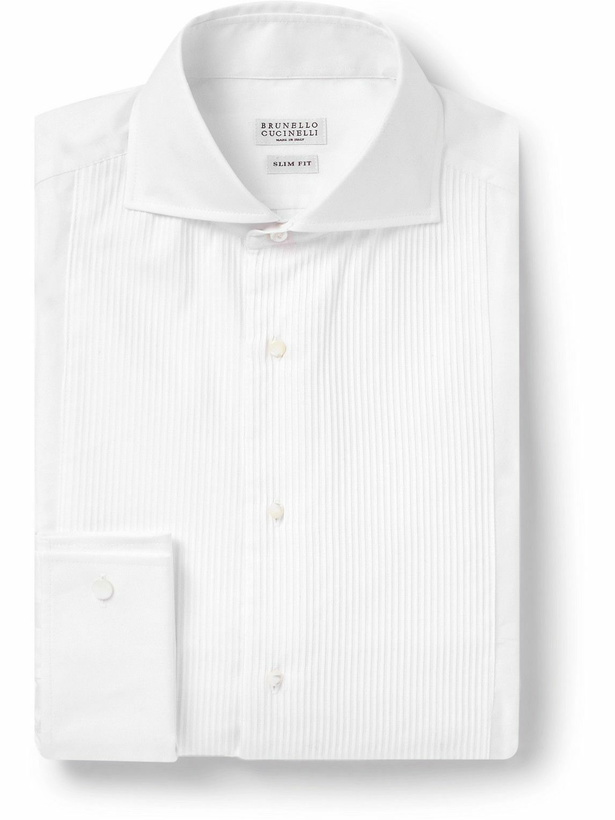 Photo: Brunello Cucinelli - Double-Cuff Bib-Front Cotton-Poplin Shirt - White