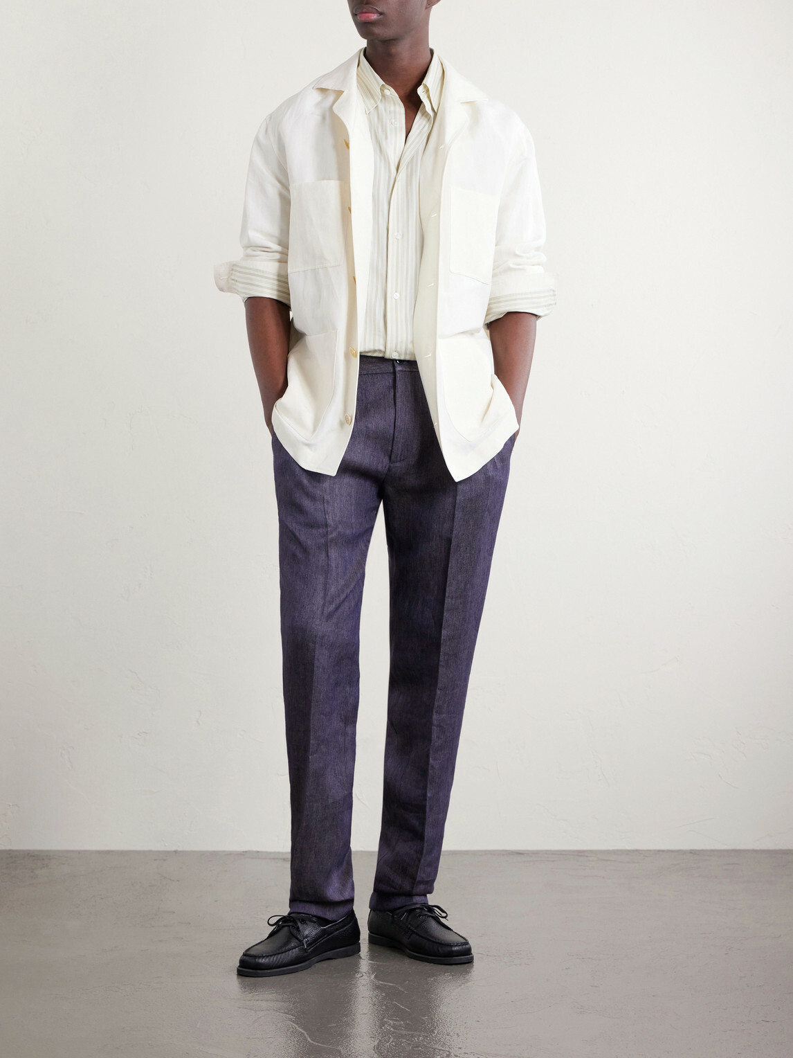 Rubinacci - Straight-Leg Linen Trousers - Blue