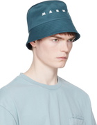 Marni Navy Embroidered Logo Water-Repellent Gabardine Bucket Hat