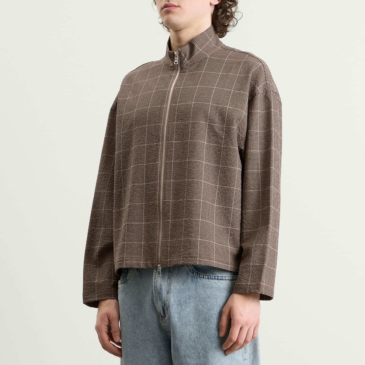 MKI Men's Seersucker Check Track Jacket in Brown
