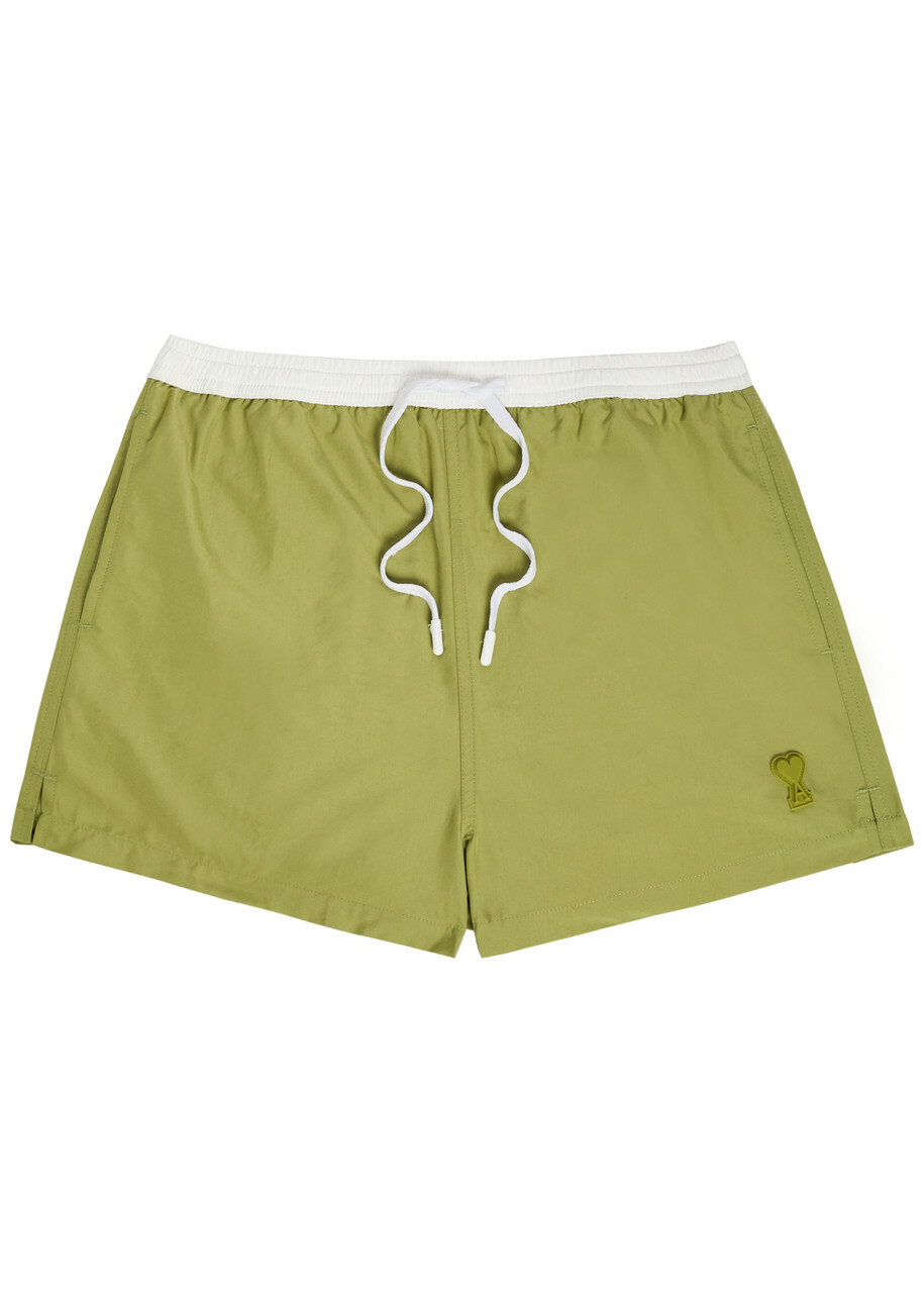 Ami Paris Logo-appliquéd Woven Swim Shorts Light Green