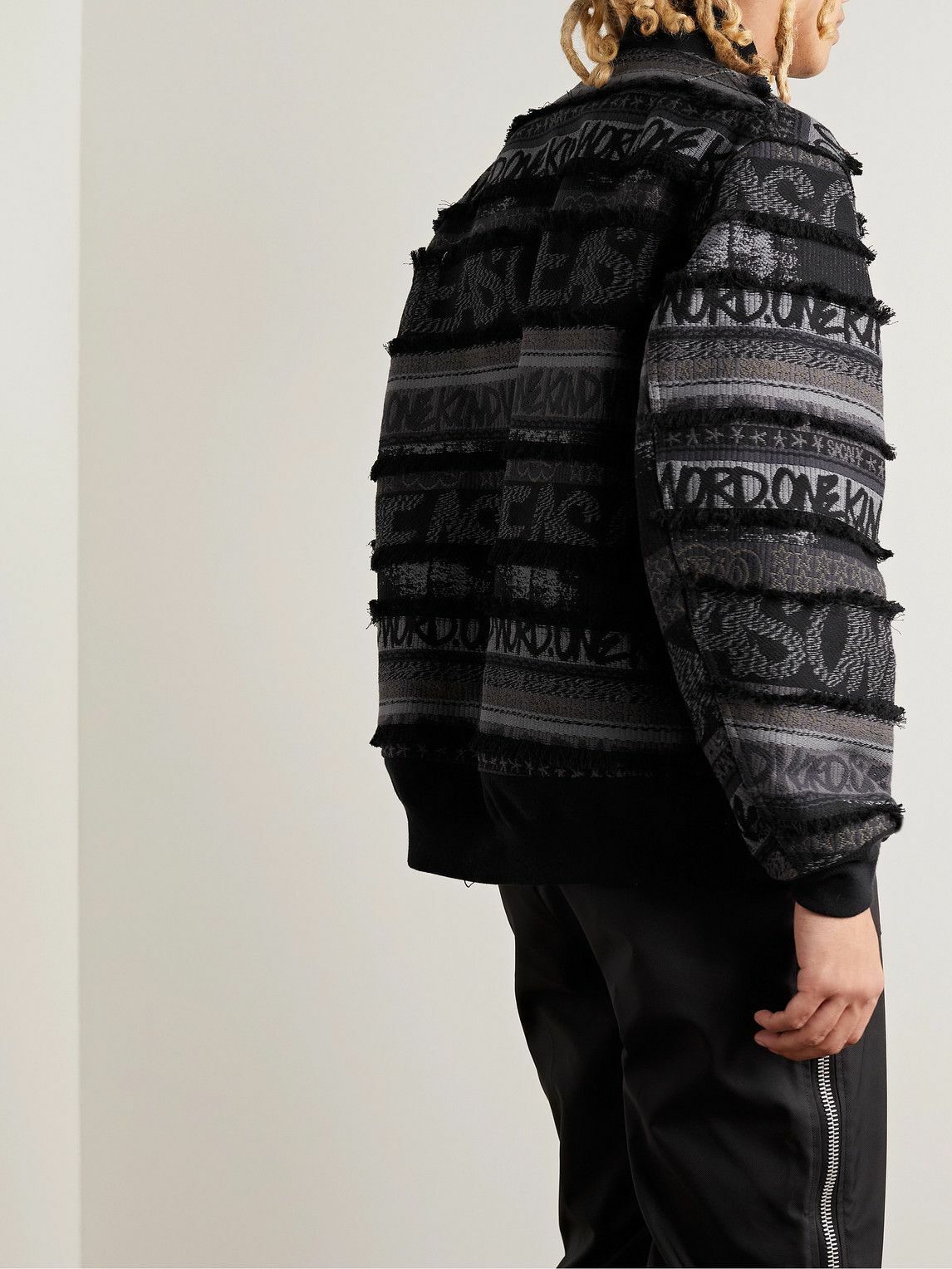 Sacai - Eric Haze Padded Frayed Cotton-Jacquard Bomber Jacket