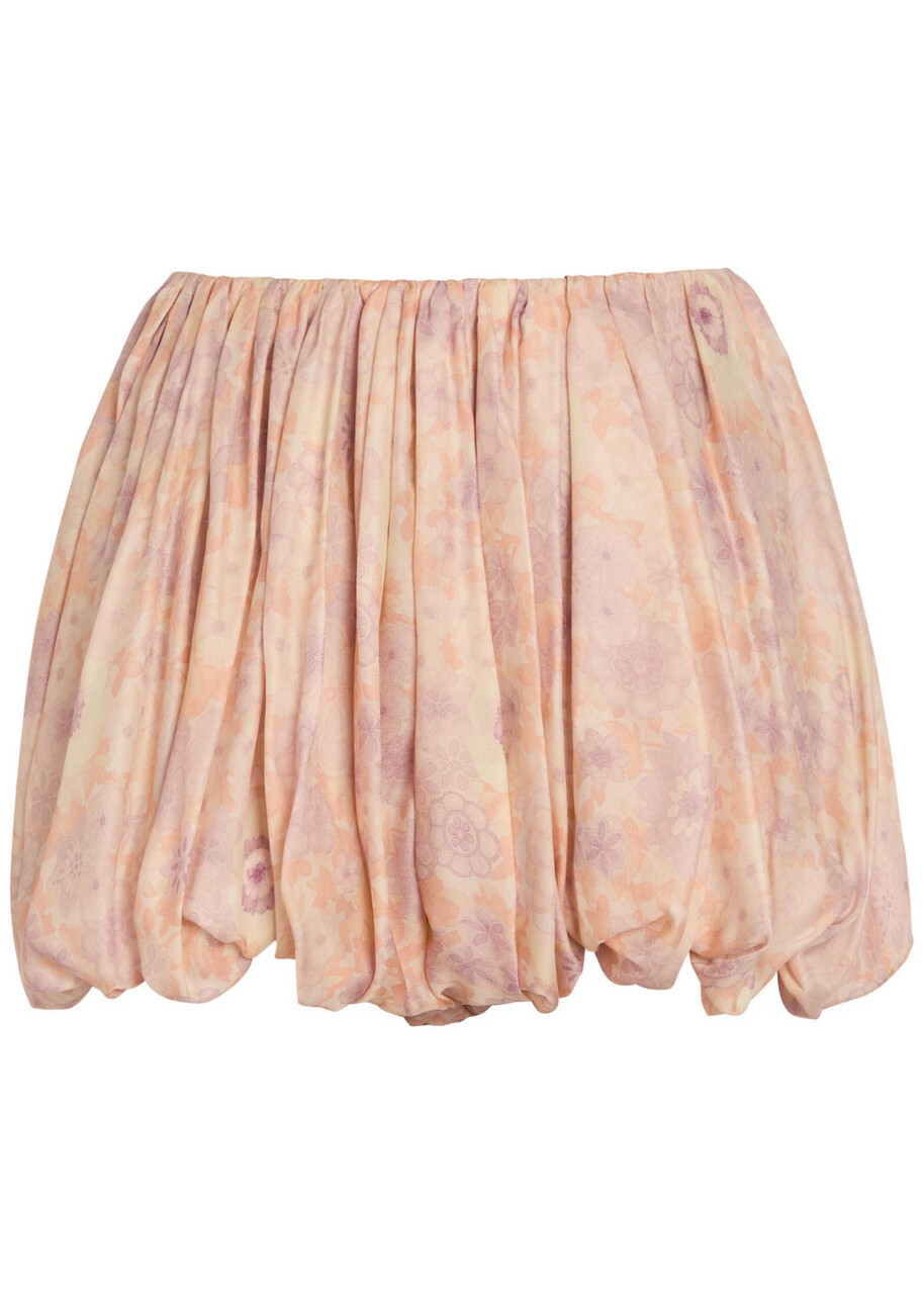 Chloe Floral-print Gathered Silk Shorts Pink