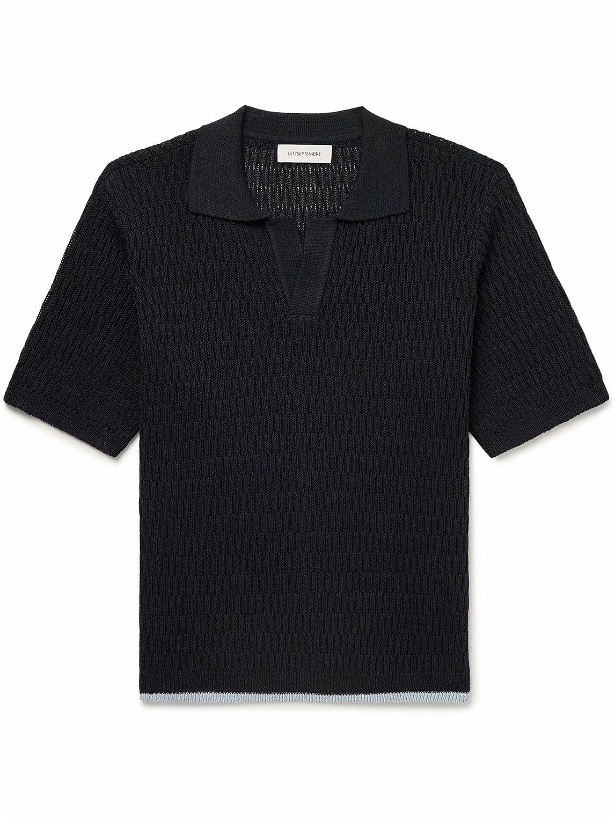 Photo: LE 17 SEPTEMBRE - Open-Knit Ribbed Linen-Blend Polo Shirt - Blue