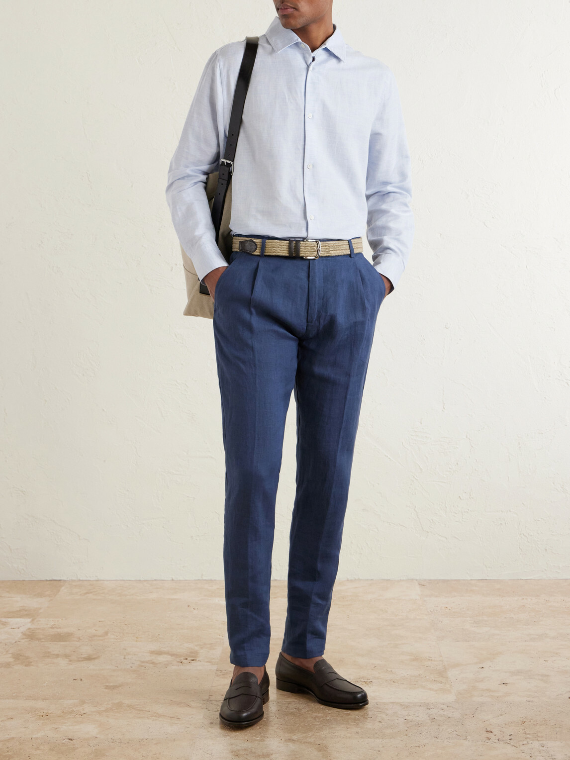 Eleventy - Flat Front Chino Linen Trousers - Blue