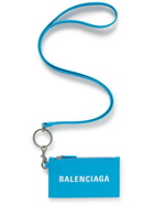 Balenciaga - Logo-Print Full-Grain Leather Zipped Cardholder with Lanyard