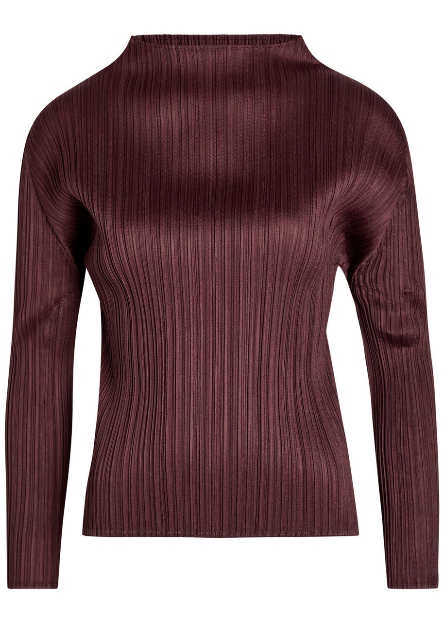 Pleats Please Issey Miyake Pleated Mock-neck Woven top Bordeaux