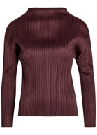 Pleats Please Issey Miyake Pleated Mock-neck Woven top Bordeaux