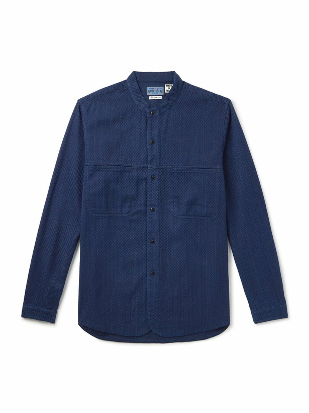 Photo: Blue Blue Japan - Grandad-Collar Textured-Cotton Shirt - Blue