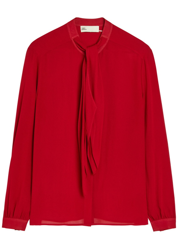 Photo: Tory Burch Scarf-effect Georgette Blouse Red