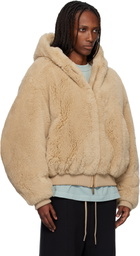 Fear of God Beige Alpaca Hooded Bomber Jacket
