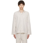 Tekla Off-White & Brown Poplin Long-Sleeved Pyjama Shirt