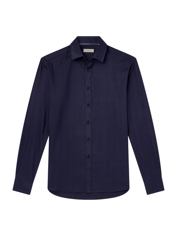 Photo: Canali - Herringbone Cotton and Lyocell-Blend Shirt - Blue