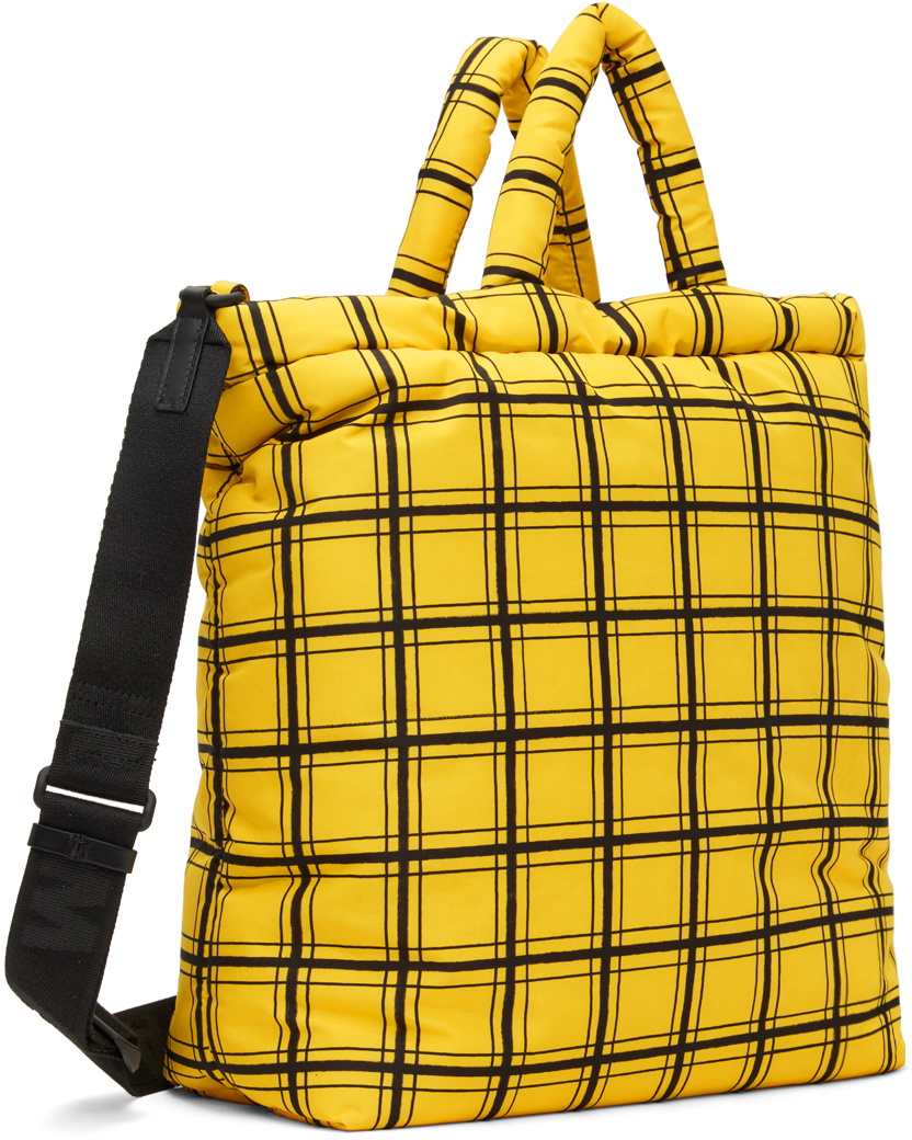 Marni logo-patch checkered tote bag - Yellow