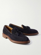 Brunello Cucinelli - Leather-Trimmed Tasselled Suede Loafers - Blue