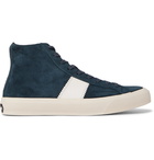 TOM FORD - Cambridge Leather-Trimmed Suede High Top Sneakers - Blue