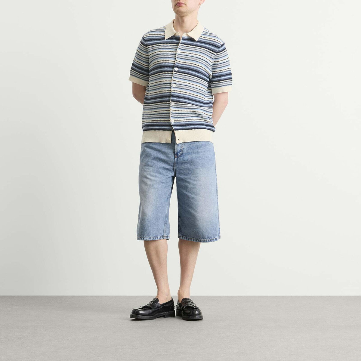 NN07 Men's Nolan Stripe Polo Cardigan in Navy Multi