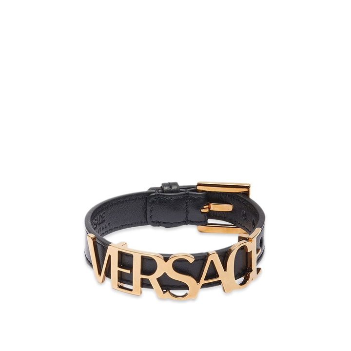 Photo: Versace Men's Text Logo Belt Bracelet in Black/Silver