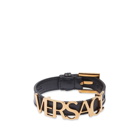 Versace Men's Text Logo Belt Bracelet in Black/Silver