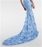 Rotate Alberty floral-appliqué mesh gown