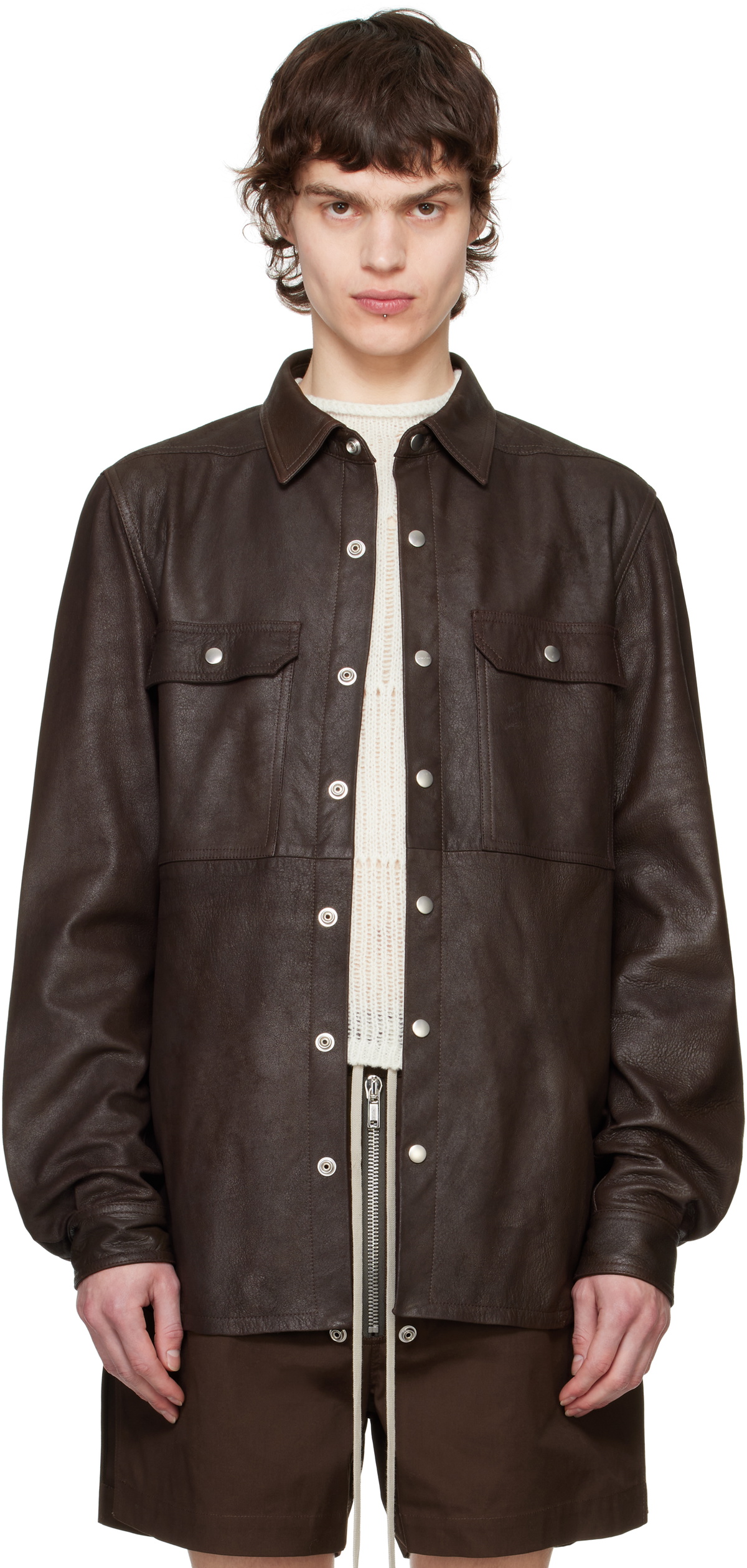 Rick Owens Brown Hollywood Outershirt Leather Jacket Rick Owens