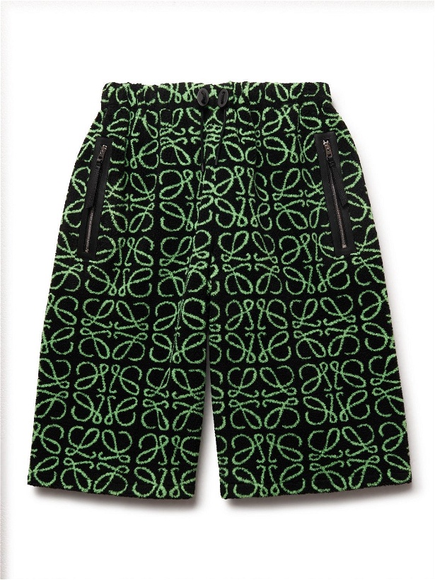 Photo: Loewe - Wide-Leg Leather-Trimmed Logo-Jacquard Bermuda Shorts - Green
